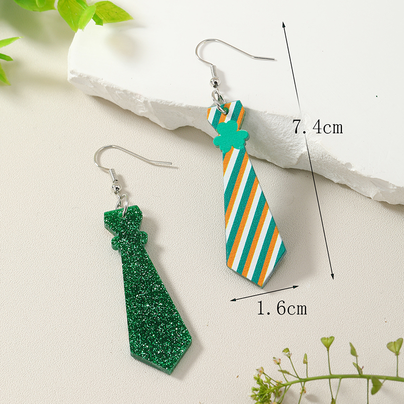 1 Pair Casual Shamrock Stripe Tie Back Arylic St. Patrick Women's Drop Earrings display picture 4