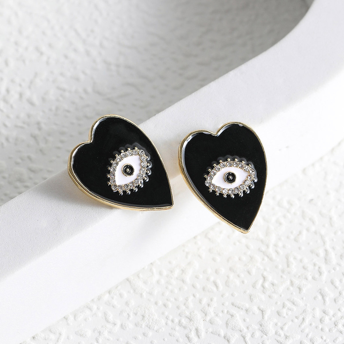1 Pair Fashion Heart Shape Eye Alloy Enamel Plating Inlay Rhinestones Women's Ear Studs display picture 4