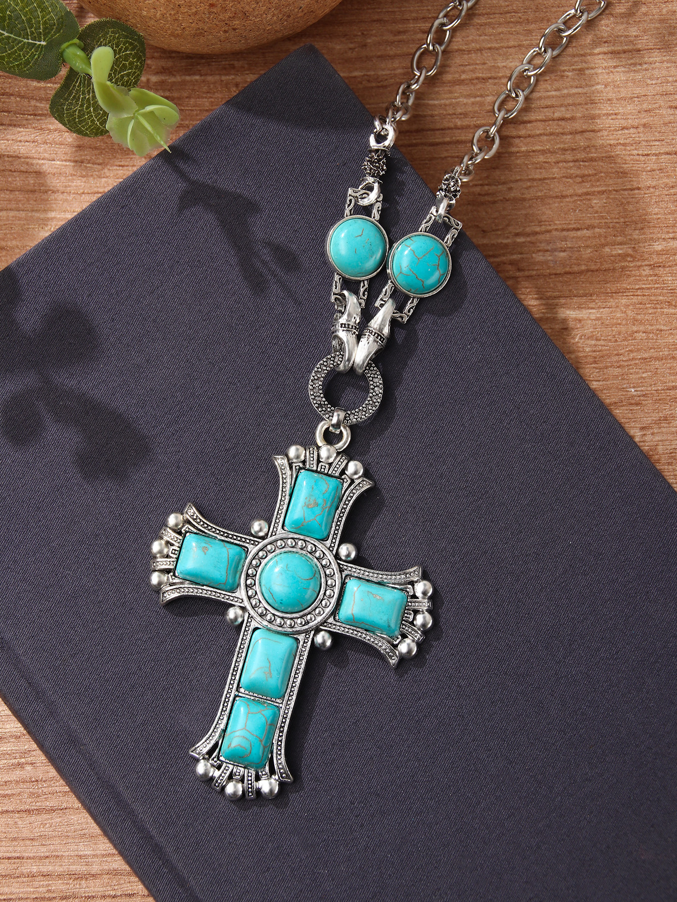 Retro Cross Alloy Hollow Out Inlay Turquoise Unisex Sweater Chain display picture 2