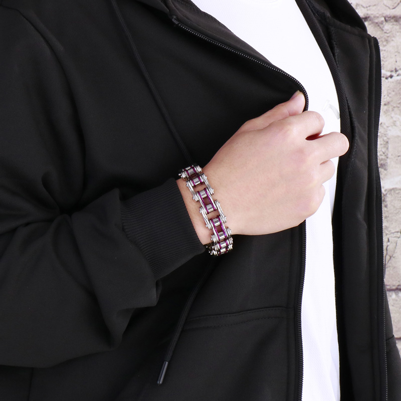 1 Stück Hip Hop Farbblock Titan Stahl Männer Armbänder display picture 5