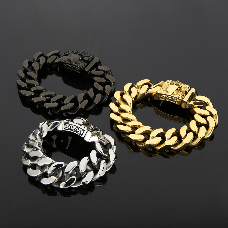 1 Piece Hip-hop Solid Color Skull Titanium Steel Plating 18k Gold Plated Men's Bracelets display picture 6