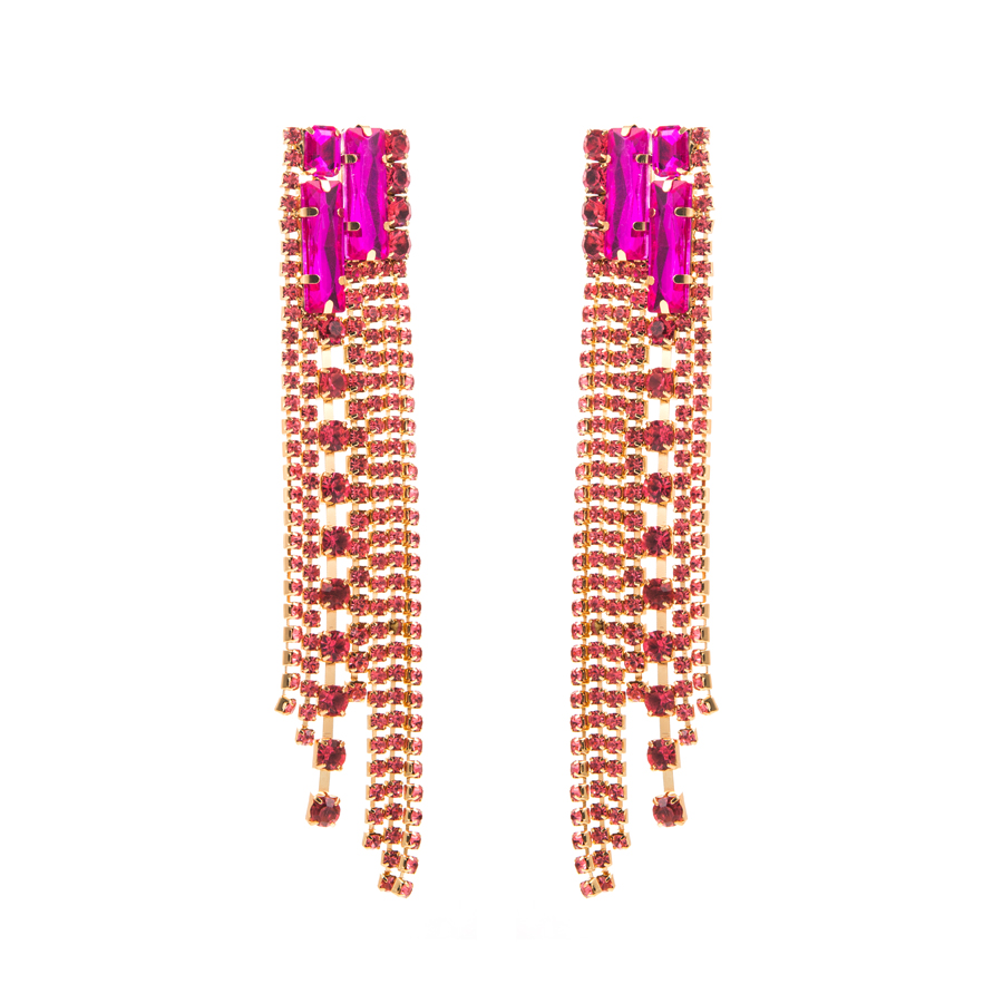 1 Pair Shiny Tassel Alloy Plating Inlay Rhinestones Glass Gold Plated Women's Drop Earrings display picture 5