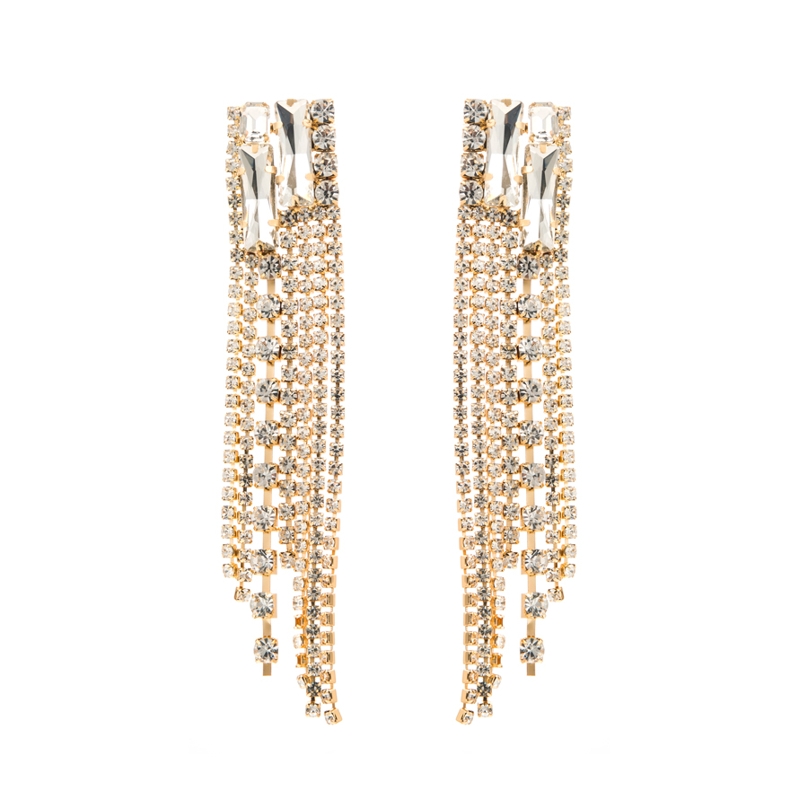 1 Pair Shiny Tassel Alloy Plating Inlay Rhinestones Glass Gold Plated Women's Drop Earrings display picture 7