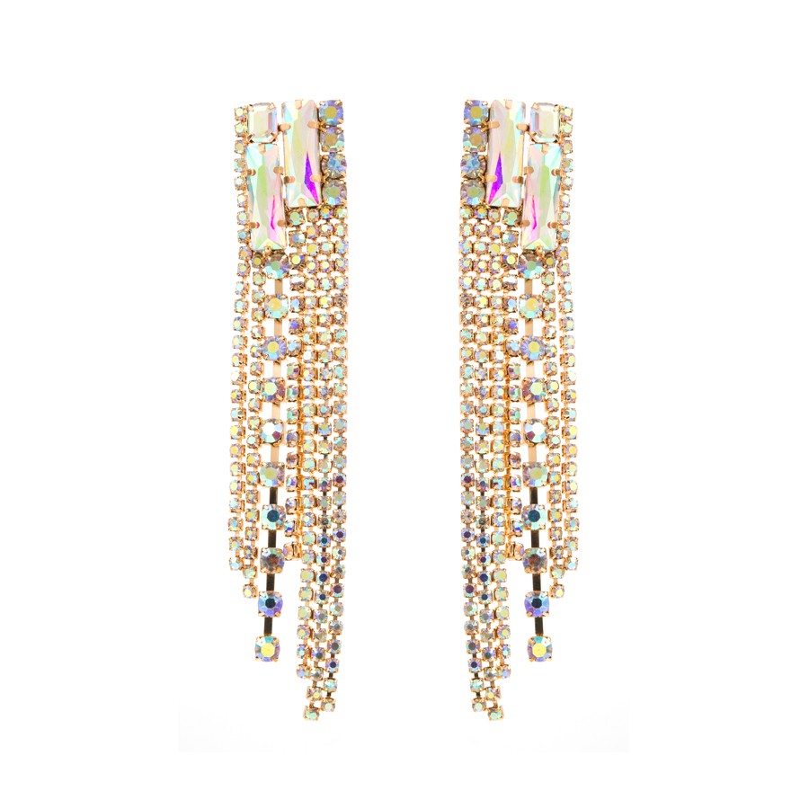 1 Pair Shiny Tassel Alloy Plating Inlay Rhinestones Glass Gold Plated Women's Drop Earrings display picture 10