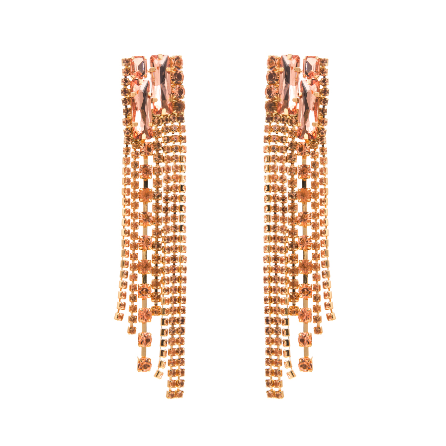 1 Pair Shiny Tassel Alloy Plating Inlay Rhinestones Glass Gold Plated Women's Drop Earrings display picture 6