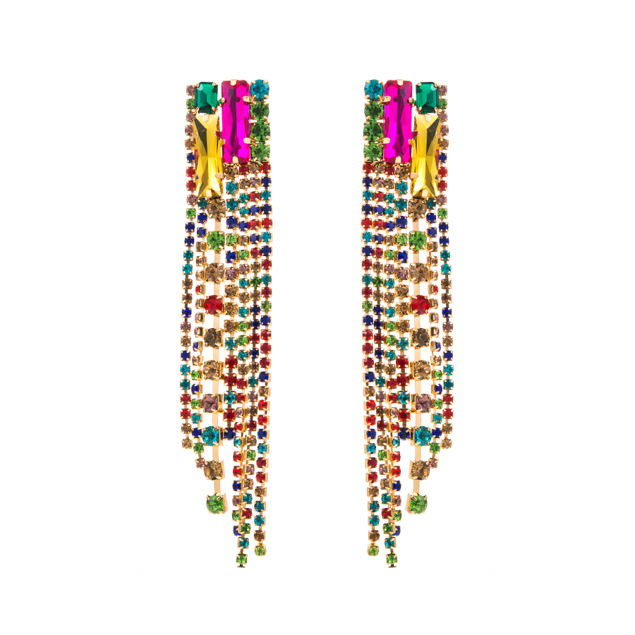 1 Pair Shiny Tassel Alloy Plating Inlay Rhinestones Glass Gold Plated Women's Drop Earrings display picture 9