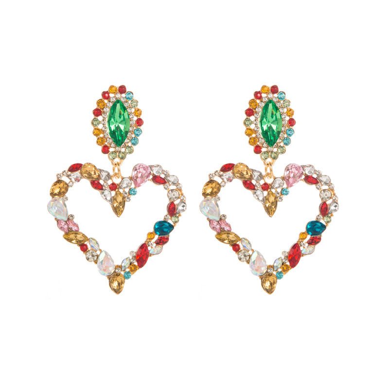 1 Pair Shiny Heart Shape Alloy Plating Inlay Rhinestones Glass Gold Plated Women's Drop Earrings display picture 9