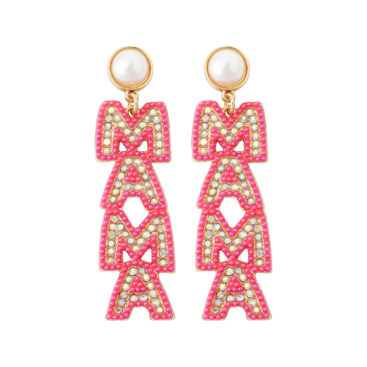 1 Pair Mama Letter Inlay Alloy Artificial Pearls Artificial Diamond Drop Earrings display picture 3