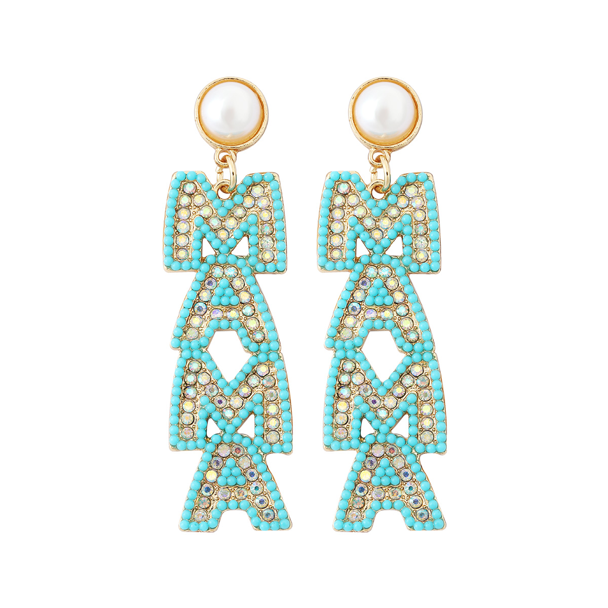 1 Pair Mama Letter Inlay Alloy Artificial Pearls Artificial Diamond Drop Earrings display picture 2