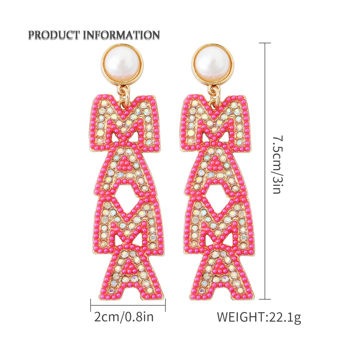 1 Paire Mama Lettre Incruster Alliage Perles Artificielles Diamant Artificiel Boucles D'oreilles display picture 9