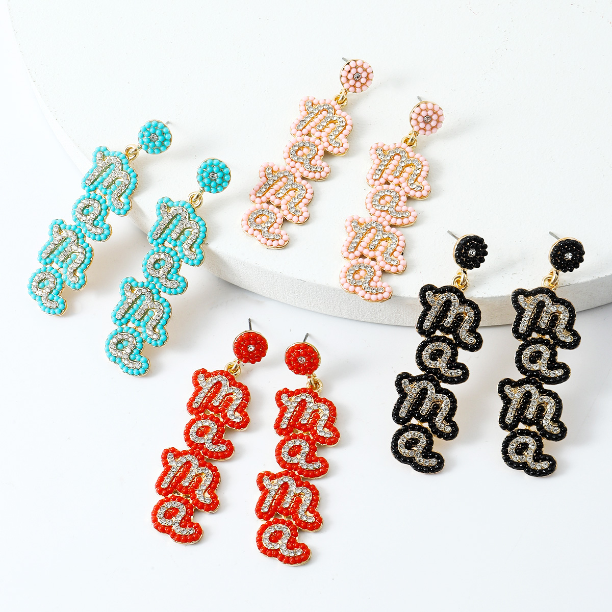 Wholesale Jewelry 1 Pair Mama Letter Alloy Rhinestones Drop Earrings display picture 7