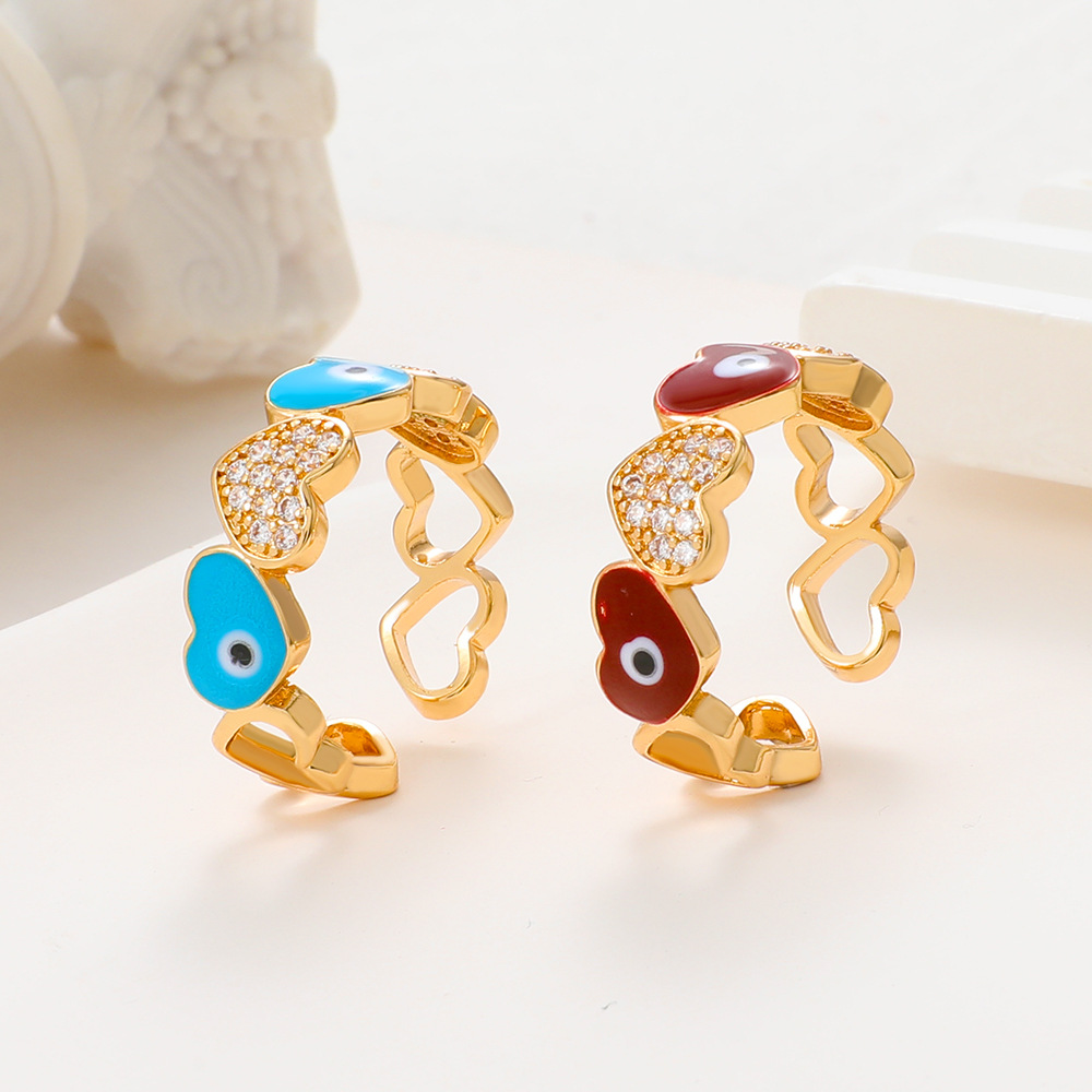 Vintage Style Simple Style Eye Copper Plating Inlay Zircon 14k Gold Plated Open Ring display picture 4