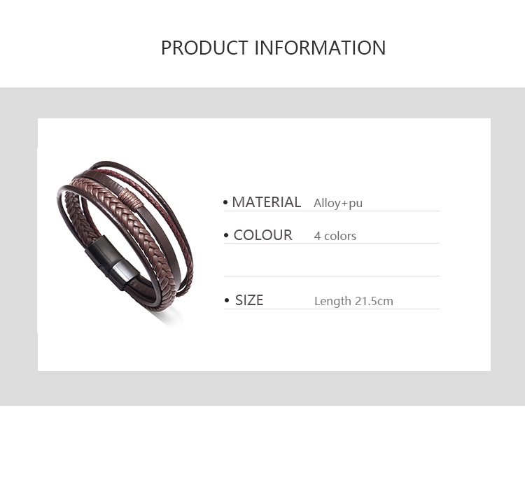 Hip-hop Solid Color Classic Style Solid Color Pu Leather Alloy Men's Wristband Bracelets Bangle display picture 2