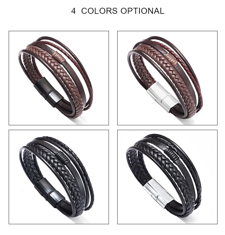 Hip-hop Solid Color Classic Style Solid Color Pu Leather Alloy Men's Wristband Bracelets Bangle display picture 3