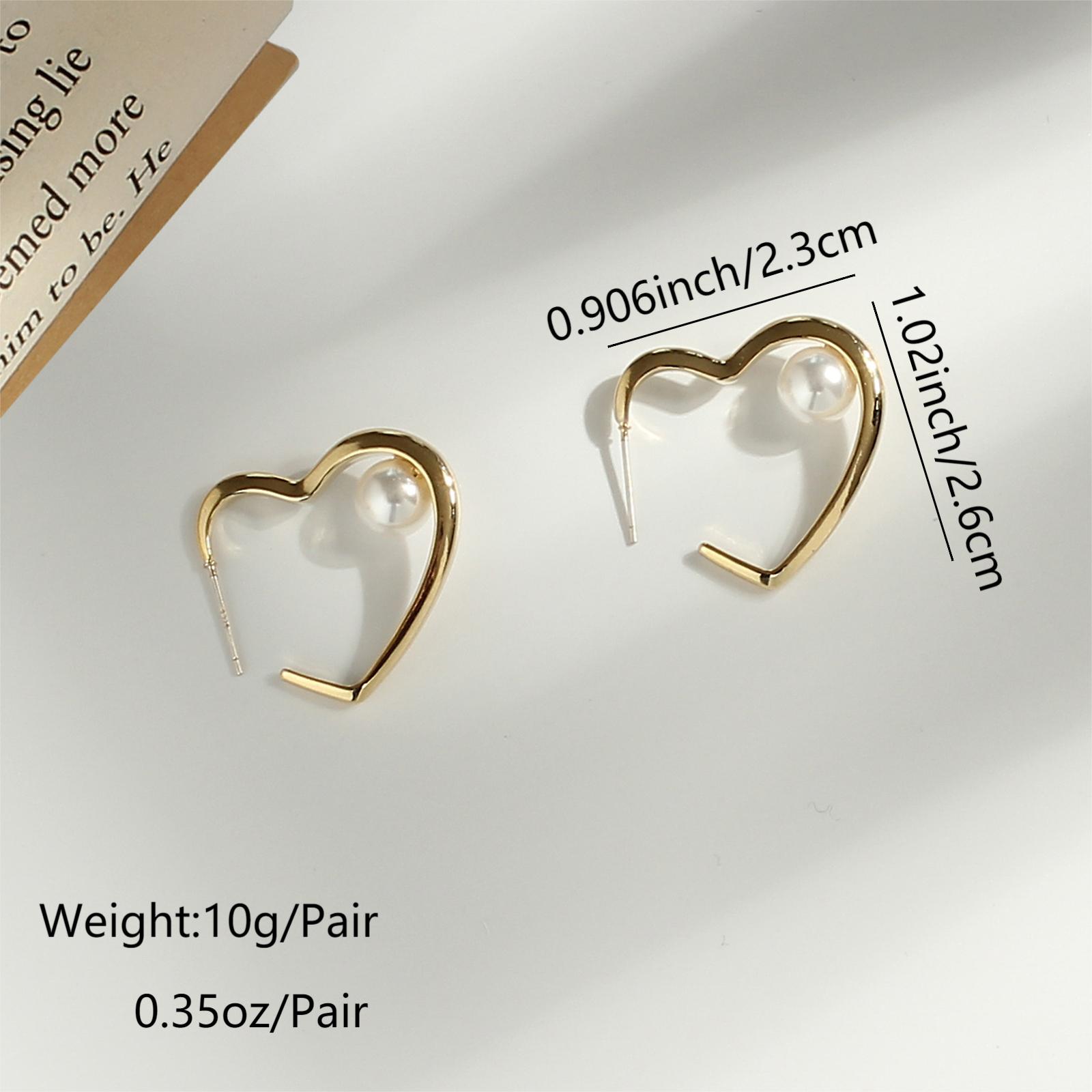 1 Pair Simple Style Heart Shape Plating Inlay Copper Pearl 18k Gold Plated Ear Studs display picture 1