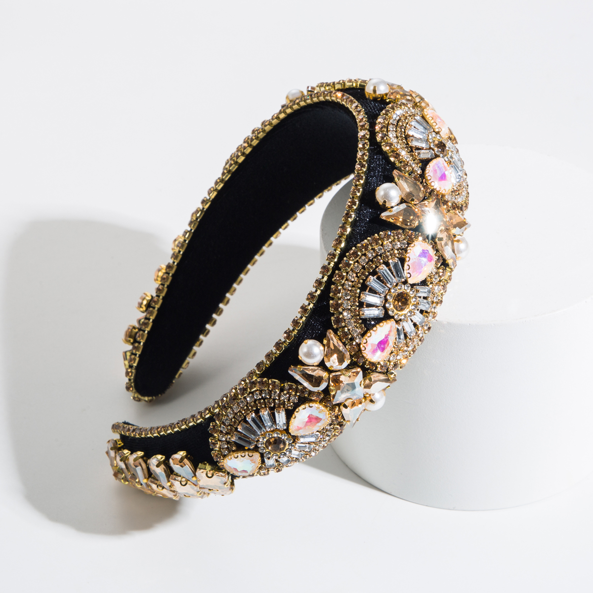 Vintage Style Baroque Style U Shape Cloth Inlay Crystal Rhinestones Hair Band display picture 3
