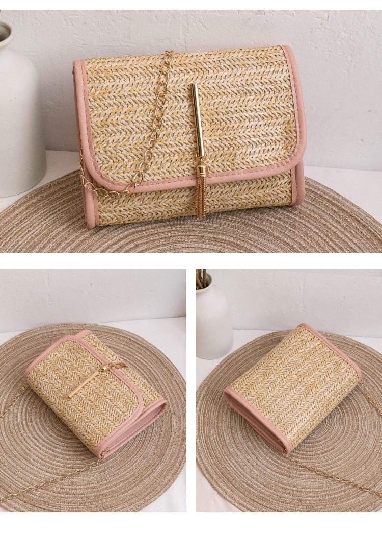 Women's Straw Solid Color Vacation Square Flip Cover Square Bag display picture 1
