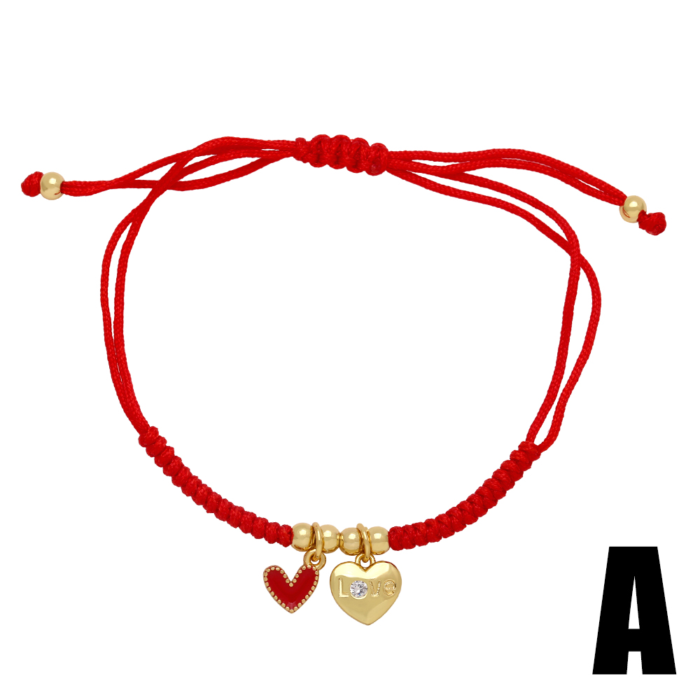 Simple Style Heart Shape Rope Copper Beaded Plating Inlay Zircon 18k Gold Plated Women's Bracelets display picture 5