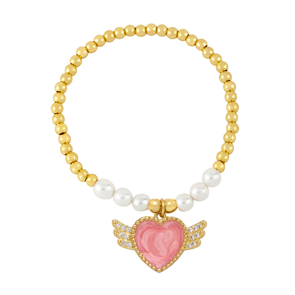 Ins Style Heart Shape Wings Copper Pearl Plating Inlay Zircon Bracelets display picture 7