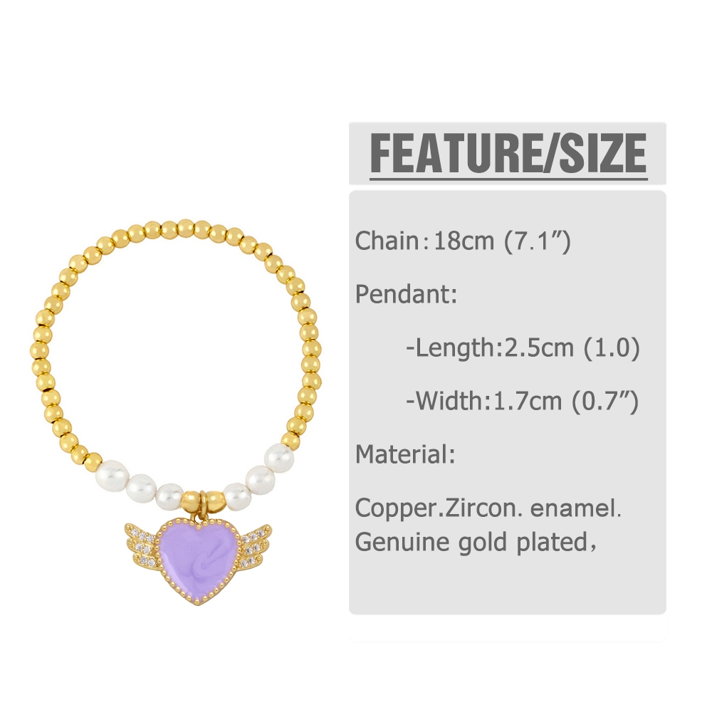 Ins Style Heart Shape Wings Copper Pearl Plating Inlay Zircon Bracelets display picture 1