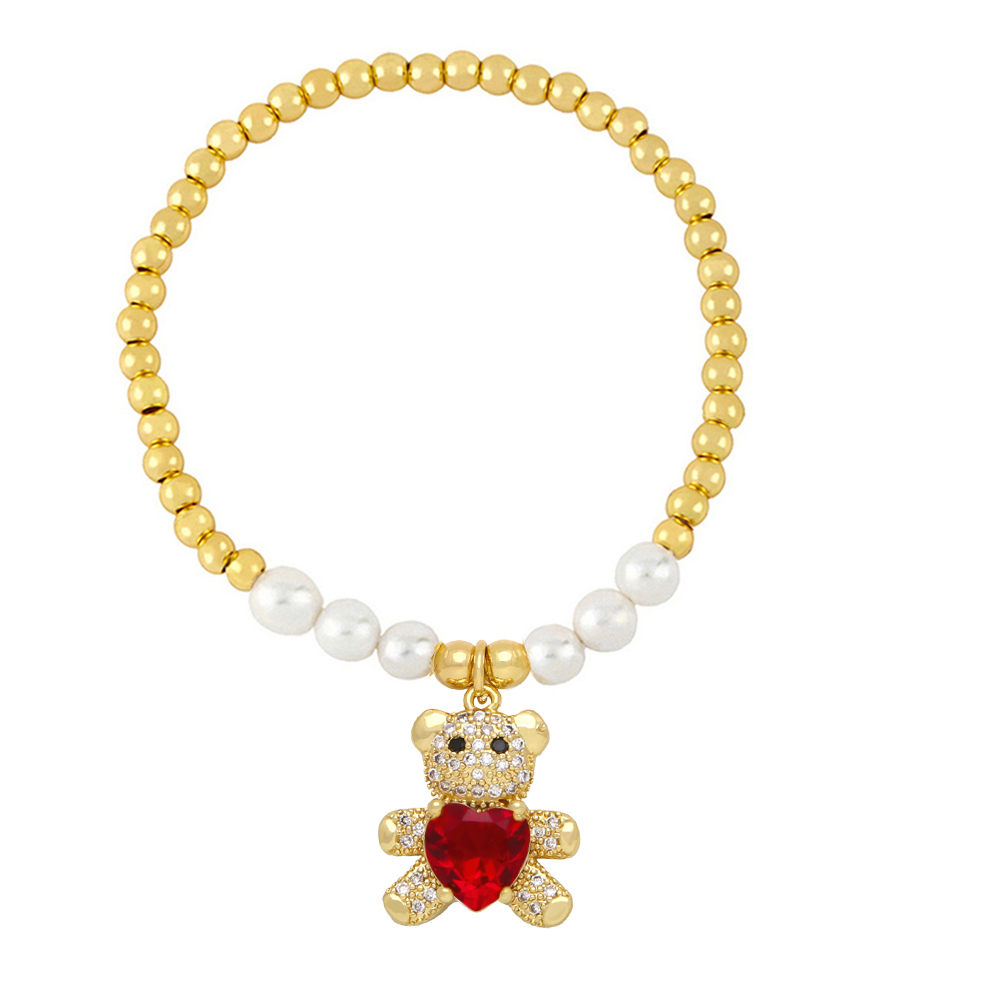 Cute Bear Heart Shape Imitation Pearl Copper Beaded Plating Inlay Zircon Women's Bracelets display picture 6