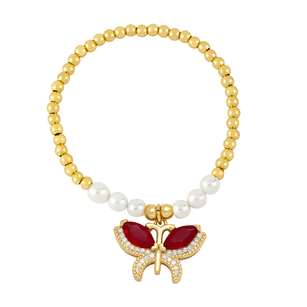 Ins Style Butterfly Imitation Pearl Copper Beaded Plating Inlay Zircon Women's Bracelets display picture 5
