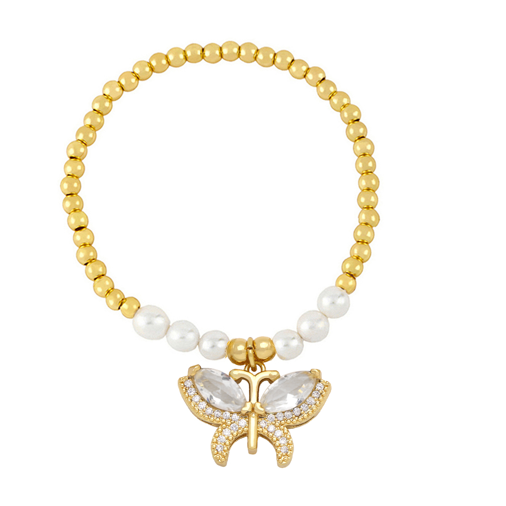 Ins Style Butterfly Imitation Pearl Copper Beaded Plating Inlay Zircon Women's Bracelets display picture 6