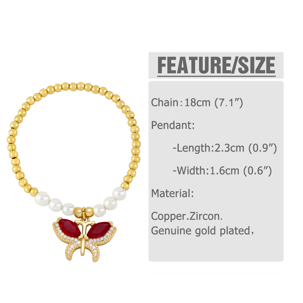 Ins Style Butterfly Imitation Pearl Copper Beaded Plating Inlay Zircon Women's Bracelets display picture 1