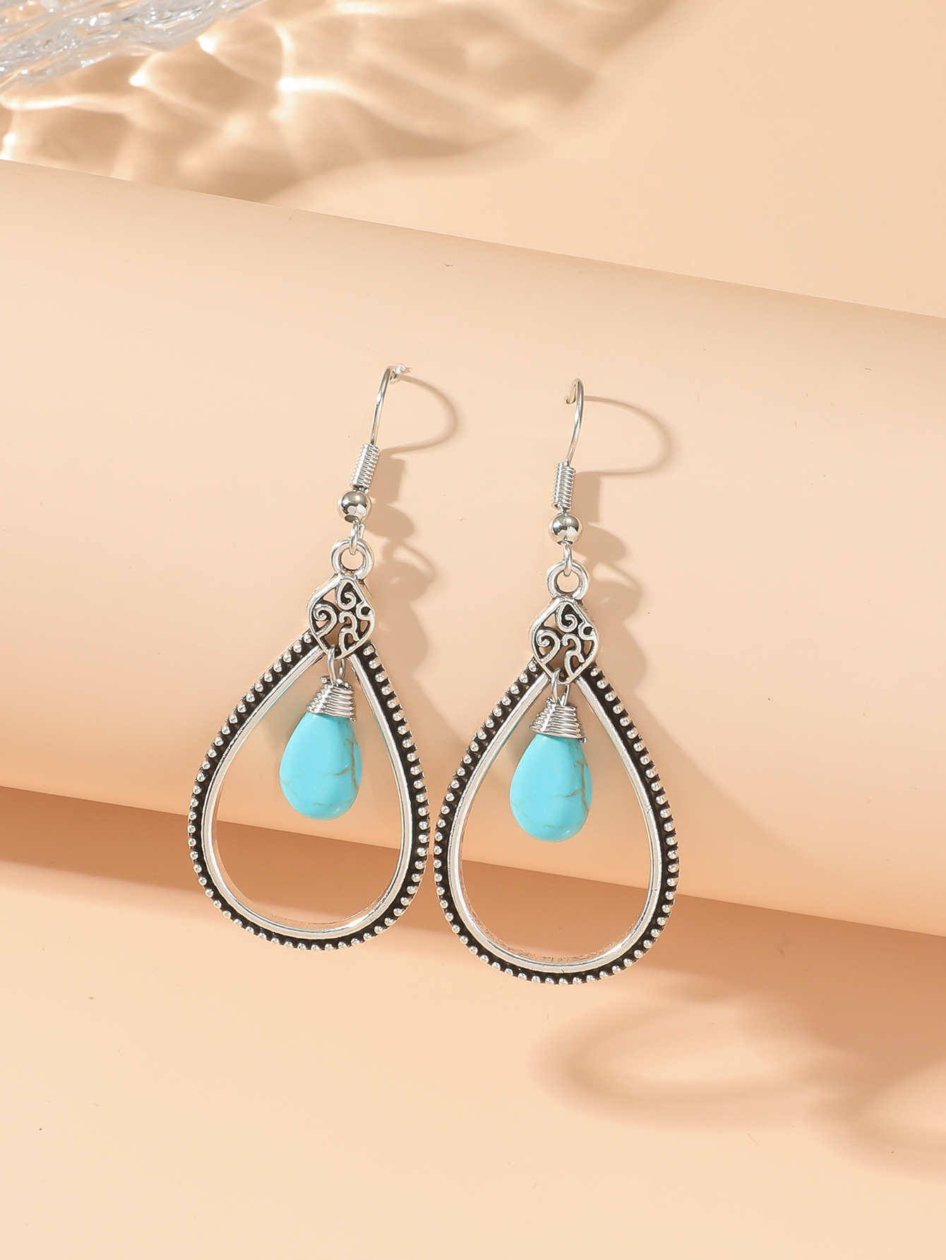 Wholesale Jewelry 1 Pair Bohemian Water Droplets Alloy Turquoise Drop Earrings display picture 1