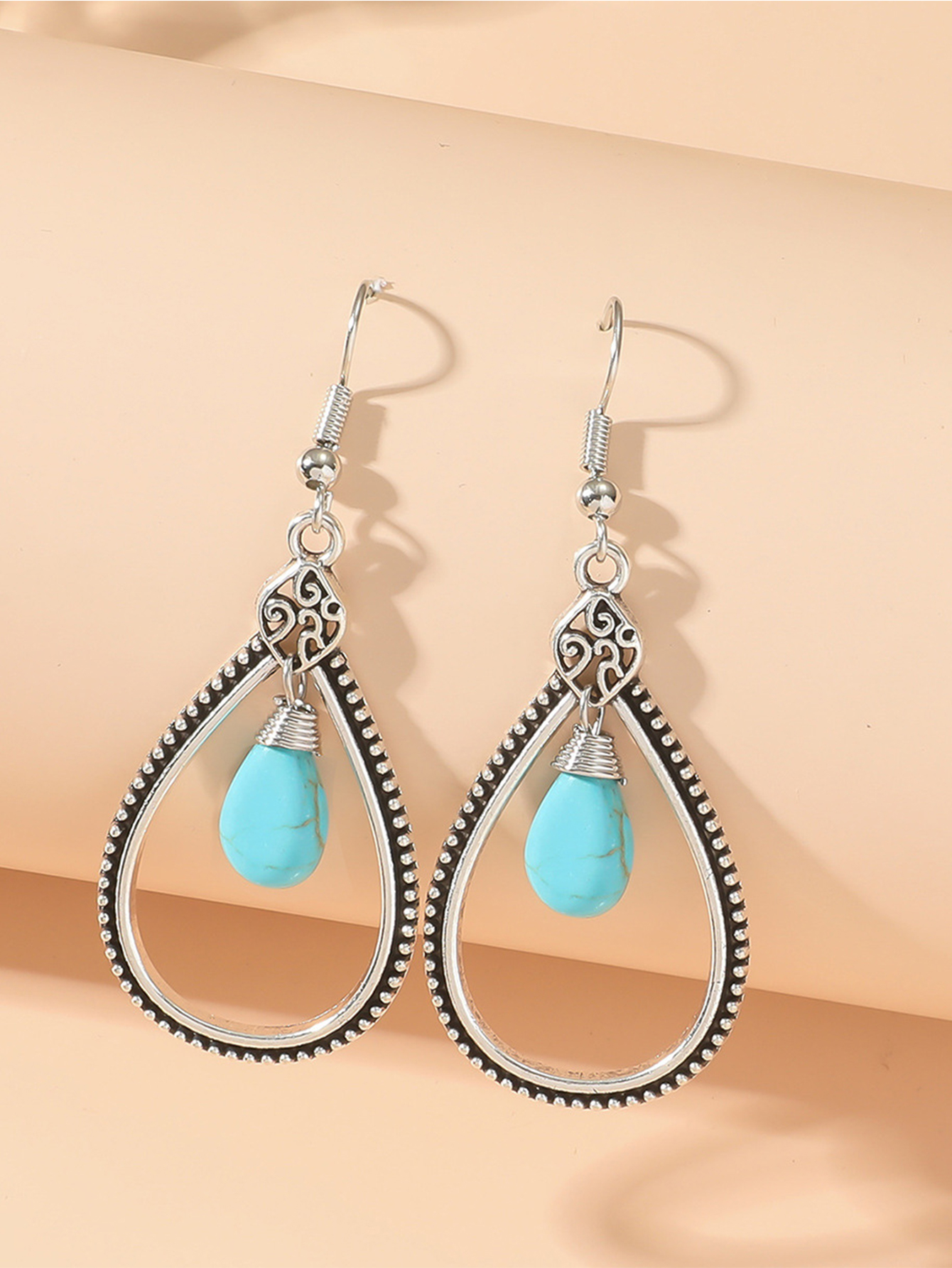 Wholesale Jewelry 1 Pair Bohemian Water Droplets Alloy Turquoise Drop Earrings display picture 5