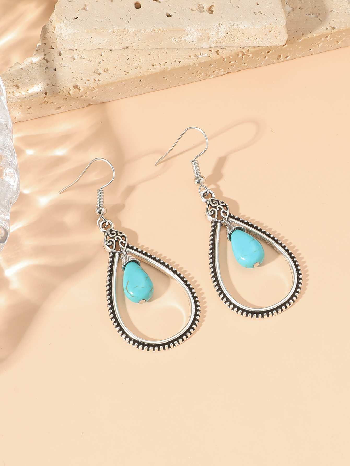 Wholesale Jewelry 1 Pair Bohemian Water Droplets Alloy Turquoise Drop Earrings display picture 2