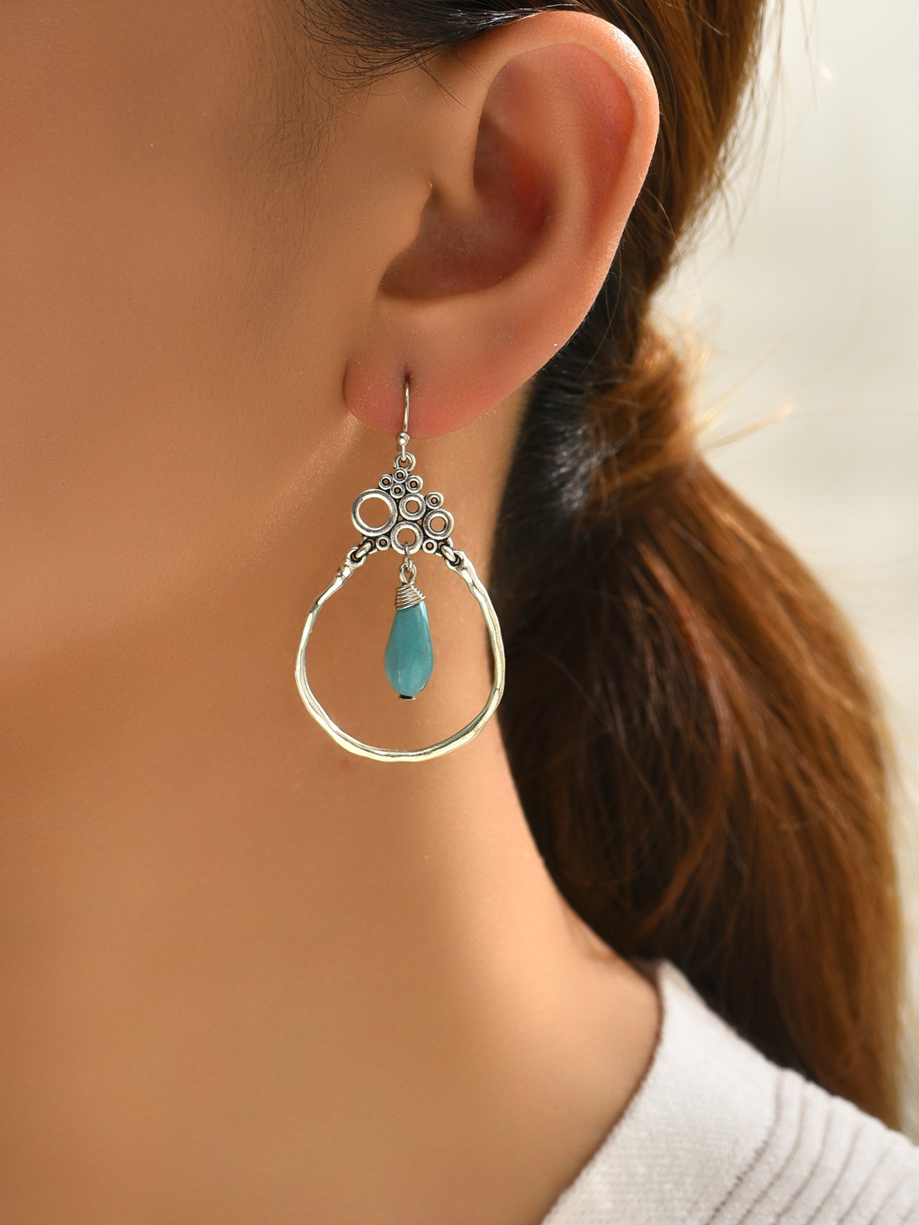 Wholesale Jewelry 1 Pair Bohemian Water Droplets Alloy Turquoise Drop Earrings display picture 3
