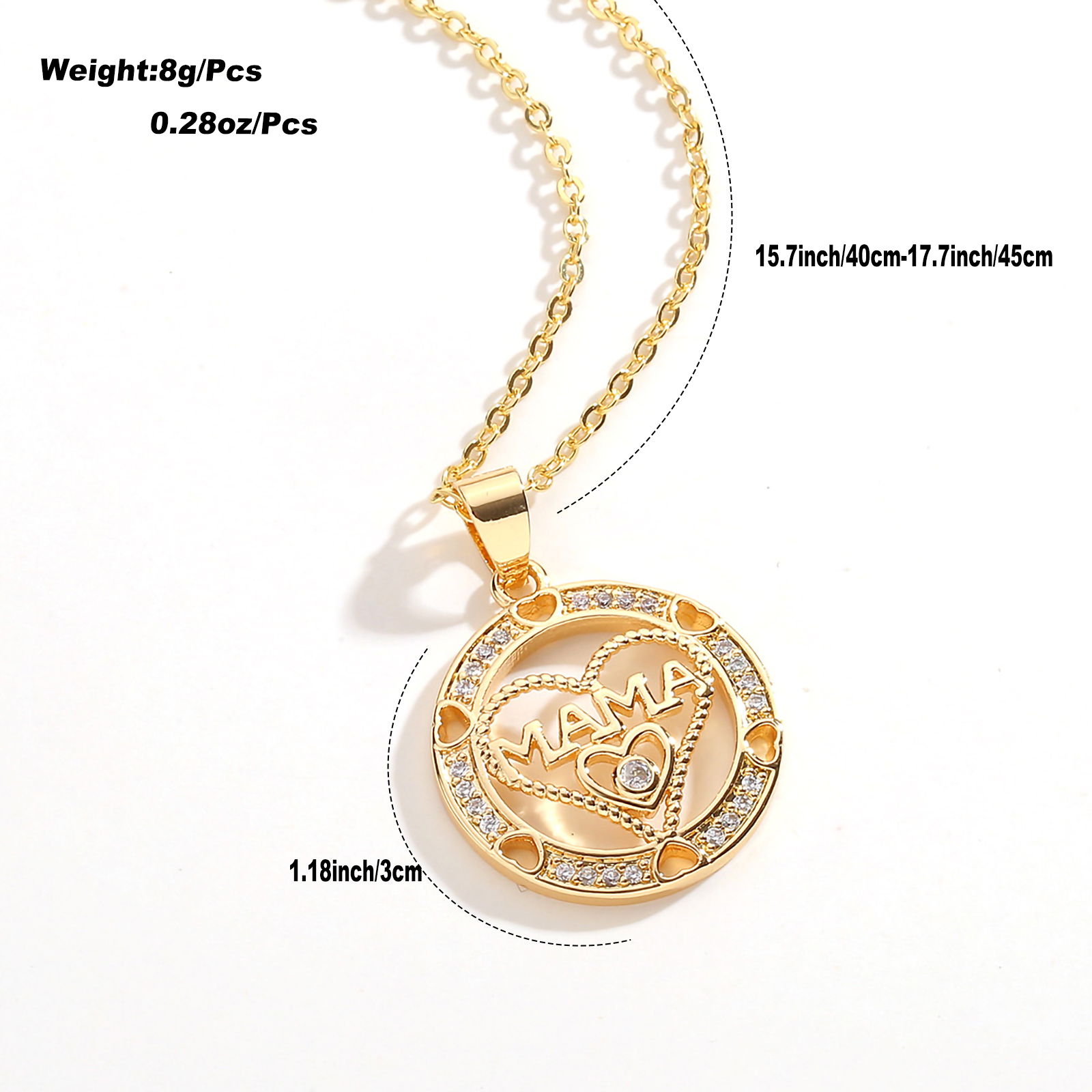 Wholesale Casual Mama Letter Heart Shape Stainless Steel Rhinestone 18k Gold Plated Zircon Pendant Necklace display picture 1