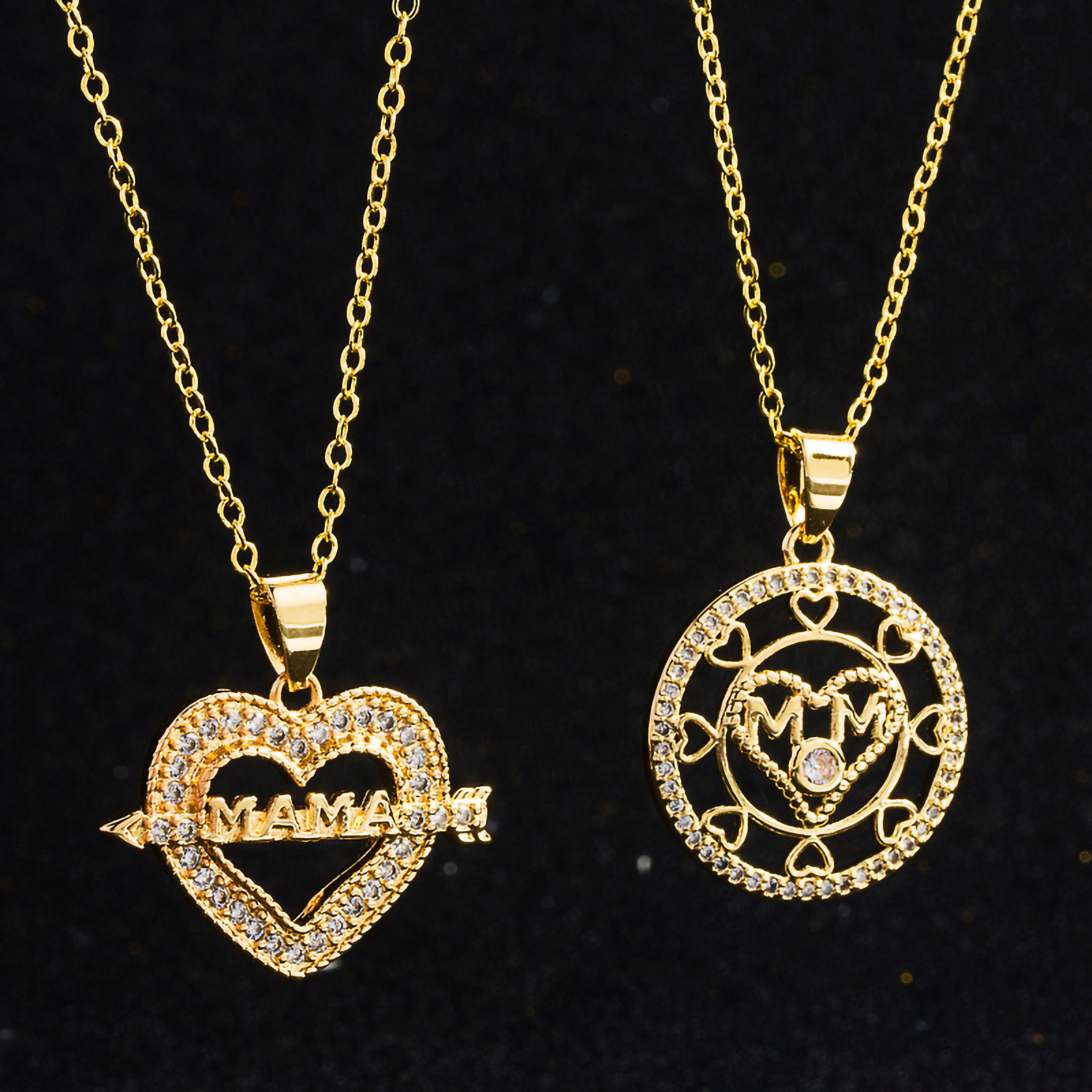 Wholesale Casual Mama Letter Heart Shape Stainless Steel Rhinestone 18k Gold Plated Zircon Pendant Necklace display picture 4
