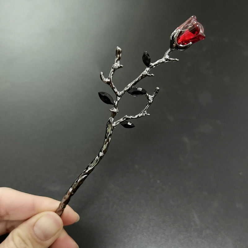 Retro Rose Alloy Plating Inlay Glass Hairpin display picture 5