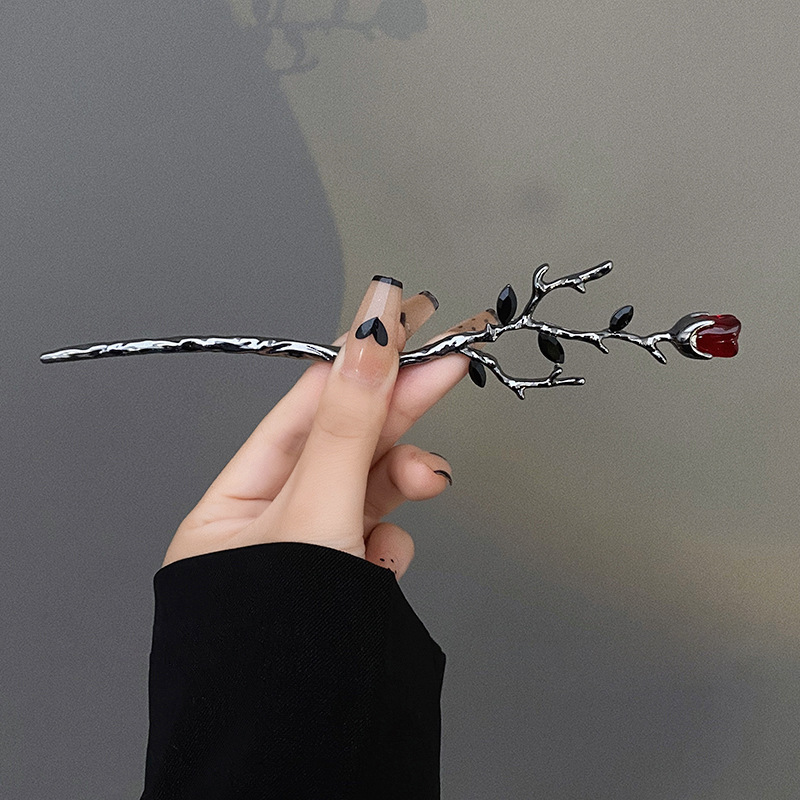 Retro Rose Alloy Plating Inlay Glass Hairpin display picture 6