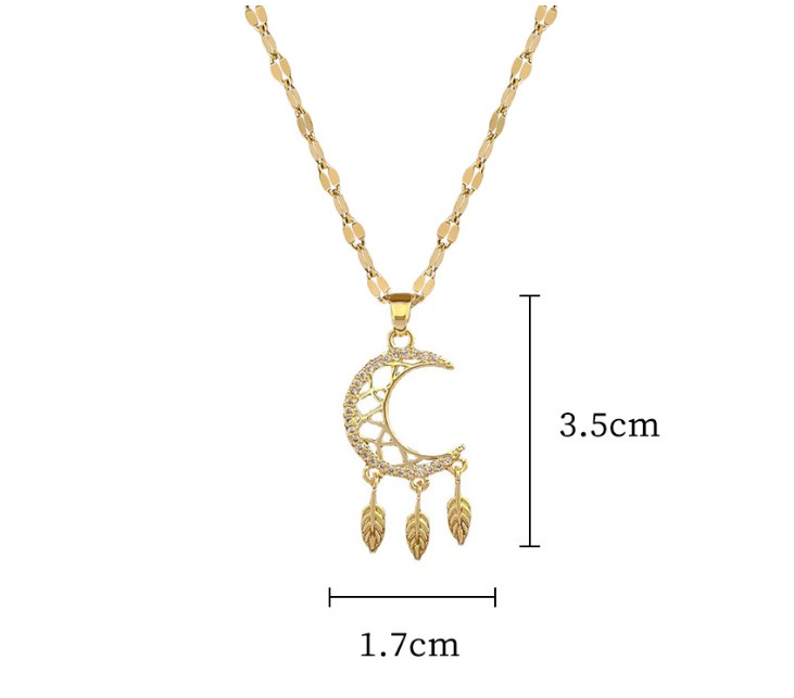 Titanium Steel Copper Casual Plating Hollow Out Inlay Dreamcatcher Moon Zircon Pendant Necklace display picture 5