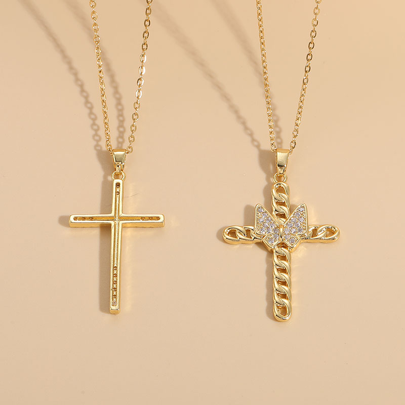 Casual Cross Copper Irregular Inlay Zircon 14k Gold Plated Necklace display picture 9