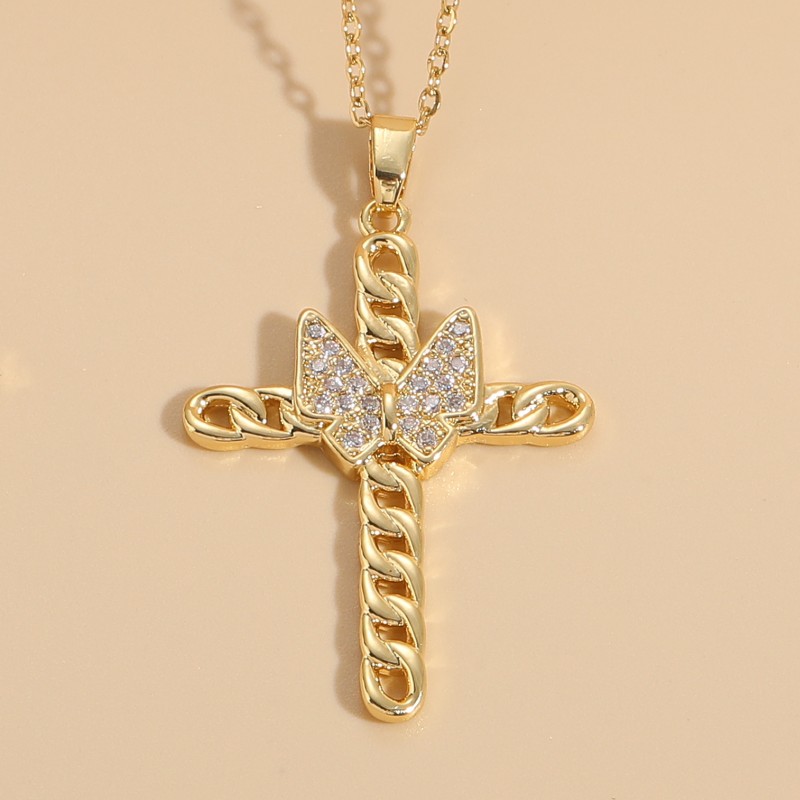 Casual Cross Copper Irregular Inlay Zircon 14k Gold Plated Necklace display picture 10