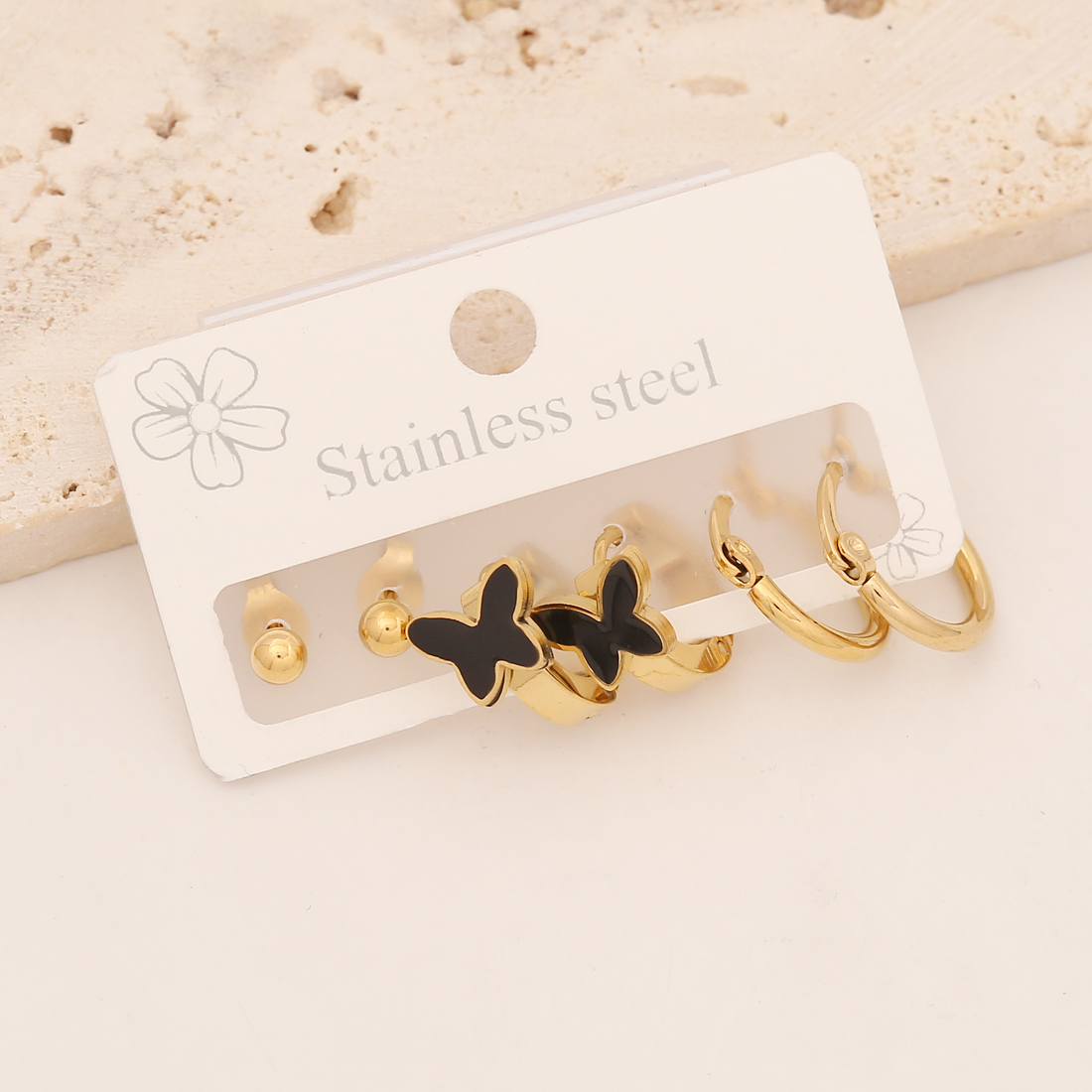 1 Set Casual Simple Style Pentagram Heart Shape Enamel Stainless Steel 18K Gold Plated Earrings Ear Studs display picture 3