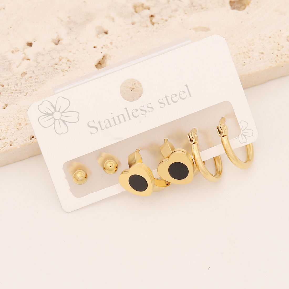 1 Set Casual Simple Style Pentagram Heart Shape Enamel Stainless Steel 18K Gold Plated Earrings Ear Studs display picture 7