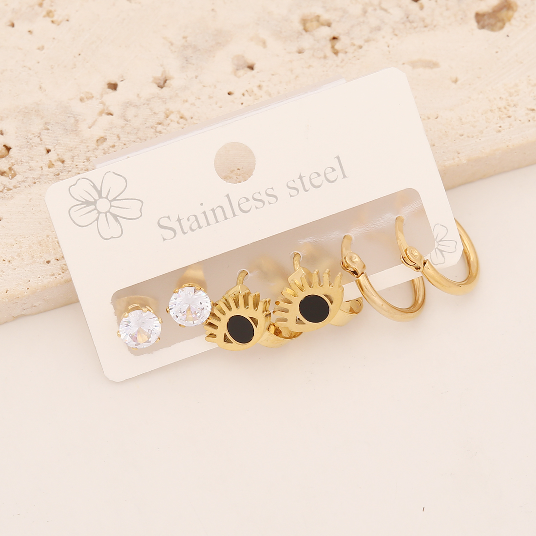 1 Set Casual Simple Style Pentagram Heart Shape Enamel Stainless Steel 18K Gold Plated Earrings Ear Studs display picture 8