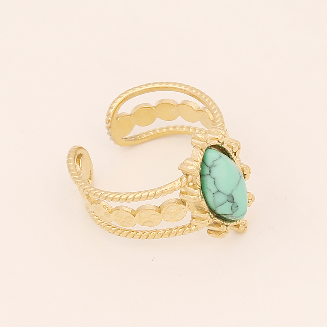 Acier Inoxydable Plaqué Or 18K Style Vintage Incruster Ovale Turquoise Anneaux display picture 4