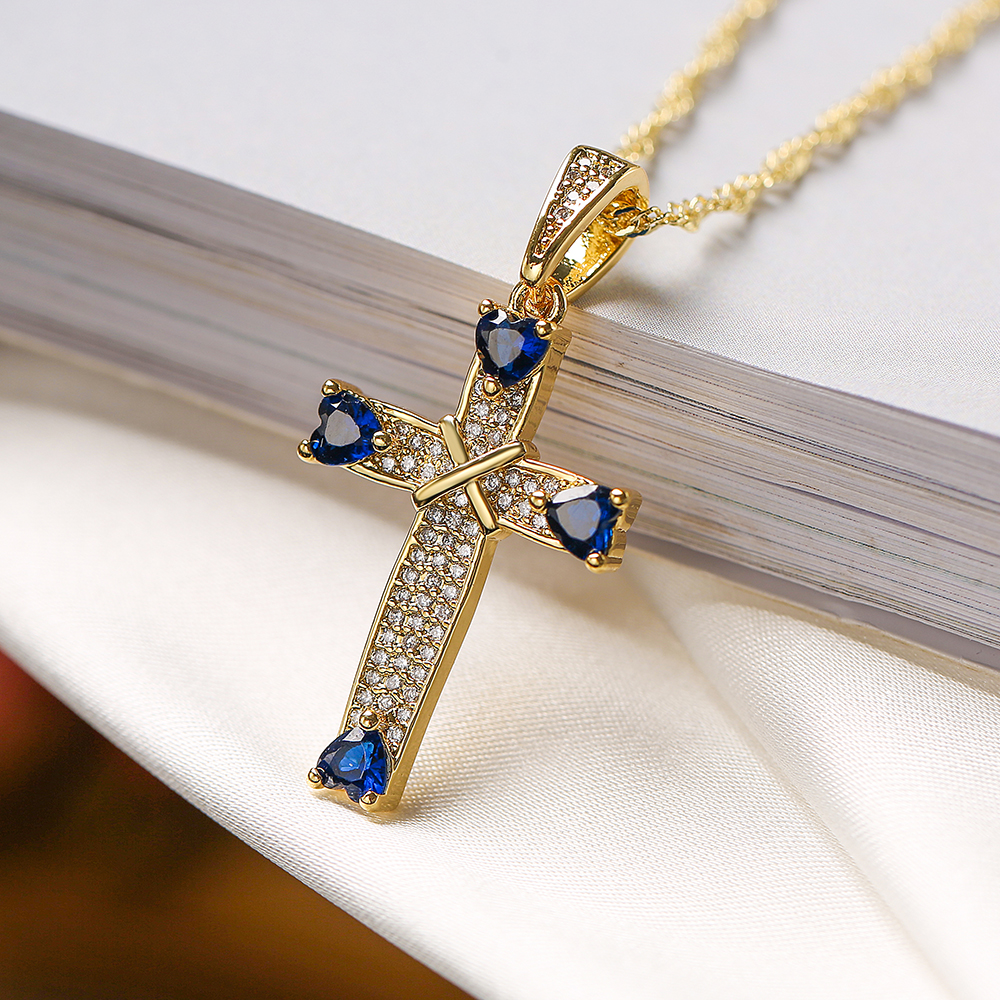 Ins Style Cross Copper Plating Inlay Zircon 18k Gold Plated Pendant Necklace display picture 3