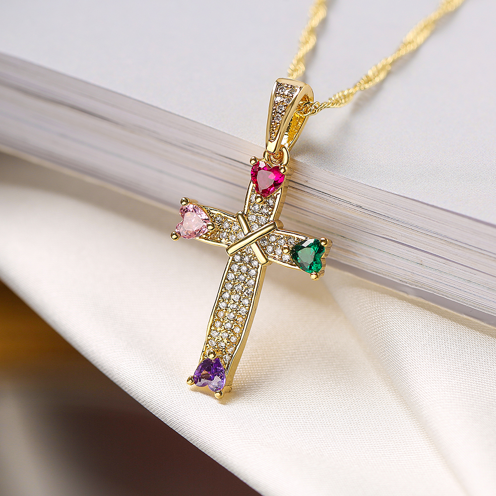 Ins Style Cross Copper Plating Inlay Zircon 18k Gold Plated Pendant Necklace display picture 2