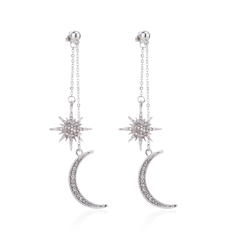 Wholesale Jewelry 1 Pair Shiny Star Moon Alloy Artificial Diamond Drop Earrings display picture 1
