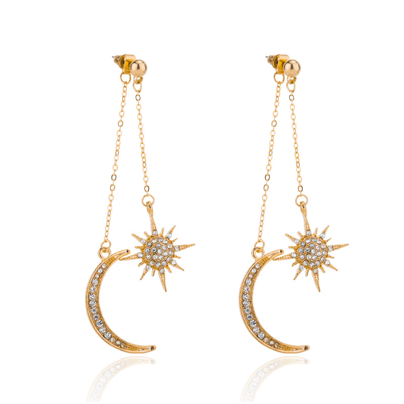 Wholesale Jewelry 1 Pair Shiny Star Moon Alloy Artificial Diamond Drop Earrings display picture 2