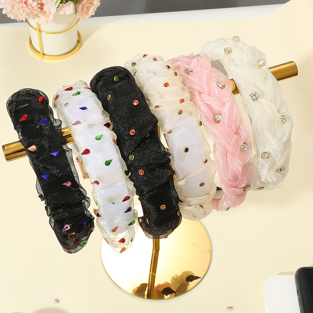 Commute Water Droplets Polka Dots Cloth Inlay Rhinestones Hair Band display picture 1