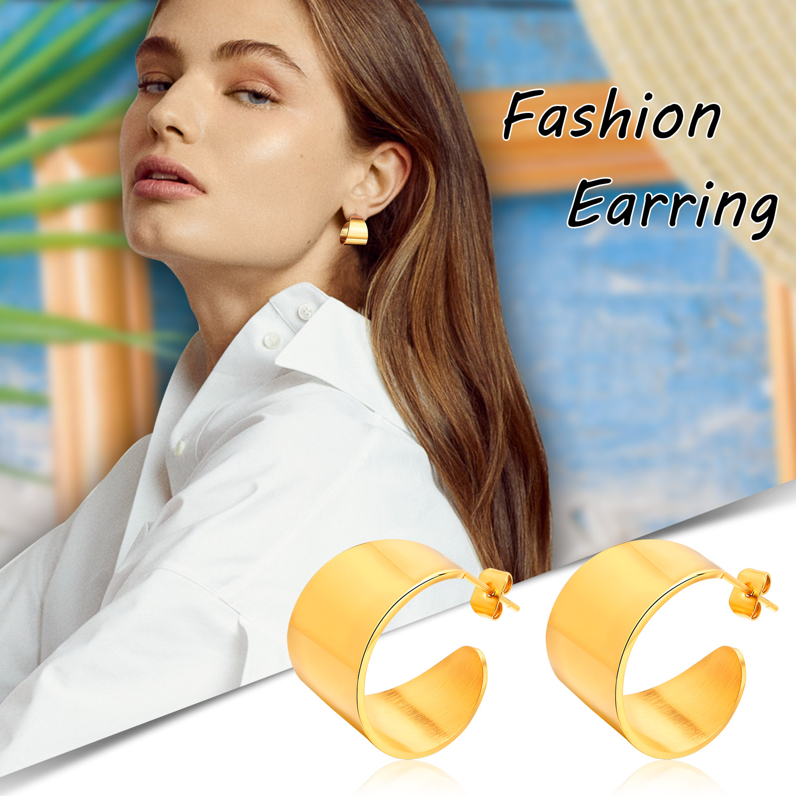 1 Pair Simple Style Solid Color Polishing Plating 201 Stainless Steel 18K Gold Plated Earrings display picture 4