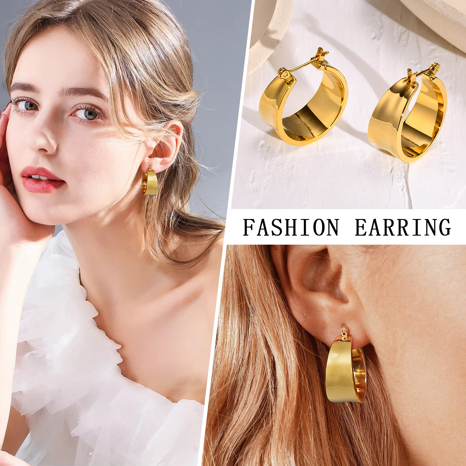 1 Pair Simple Style Solid Color Polishing Plating 201 Stainless Steel 18K Gold Plated Earrings display picture 5